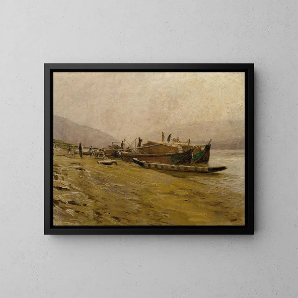 Bateaux de remorquage sur le Danube près de Spitz - Stefan Simony — oprawiony obraz na ścianie