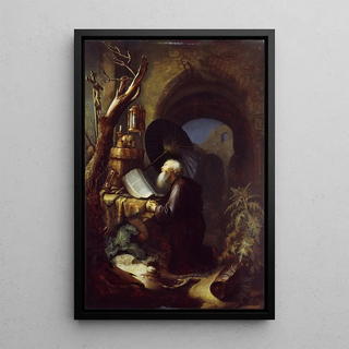 Studio of Gerrit Dou - A Hermit at Prayer.webp