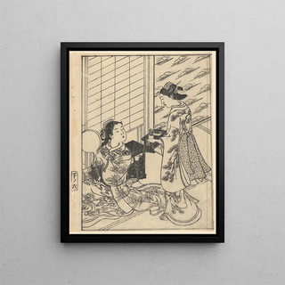 Sukenobu Ishigawa - The Toilet Woman with Mirror Attendant Bringing Tray.webp