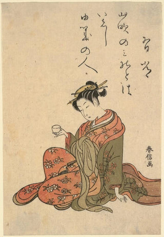 Suzuki Harunobu - Courtesan Drinking Tea.webp