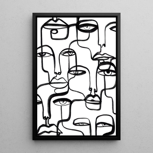 Tableau décoratif noir et blanc – Regards Entrelacés | Poster Minimaliste Visages en Ligne Continue | Affiche Abstraite Moderne pour Salon ou Chambre