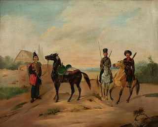 Trzech jeźdźców na drodze - Tadeusz Brodowski — widok dzieła