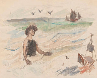 Tadeusz Makowski - Letter to Maria Mickiewiczwna with a drawing selfportrait of the artist bathing in the.webp
