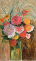 Zinnias i astry w szklanym słoiku - Tadeusz Makowski — widok dzieła