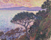 Pin parasol przy morzu Śródziemnym o zachodzie słońca - Theo van Rysselberghe — widok dzieła