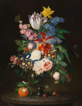 Theodor Mattenheimer - Prchtiges Blumenstillleben mit Insekten.webp