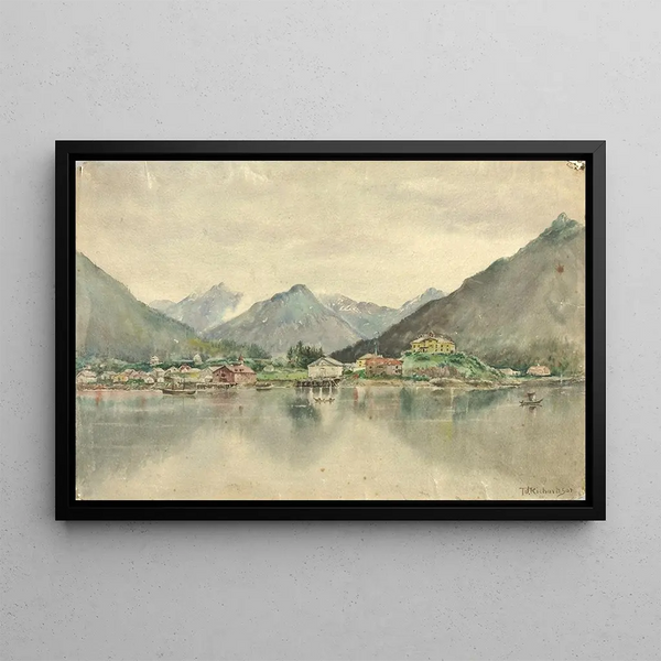 Sitka z wysp przedstawiający rosyjski zamek 1888 - Theodore J. Richardson — oprawiony obraz na ścianie