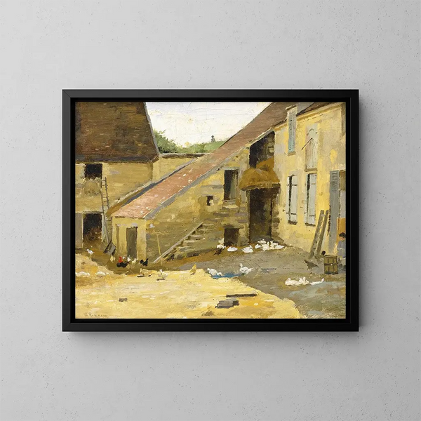 Podwórko na farmie z kaczkami - Theodore Robinson — oprawiony obraz na ścianie