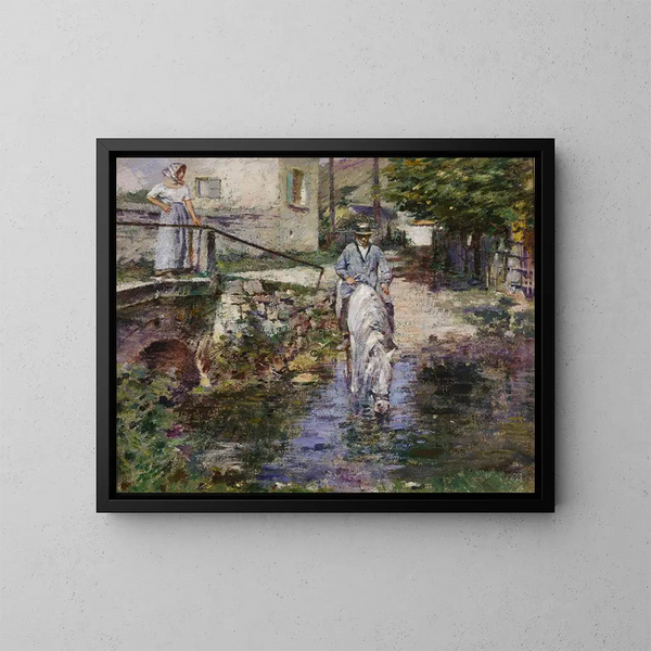 Pré Trognon i jego córka na moście - Theodore Robinson — oprawiony obraz na ścianie