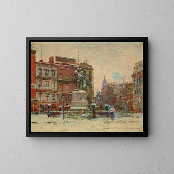 Monumentu Waszyngtonu na Union Square zimą - Theodore Robinson — oprawiony obraz na ścianie