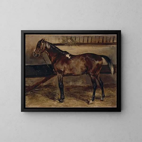 Brązowy koń w stajni - Théodore Géricault — oprawiony obraz na ścianie