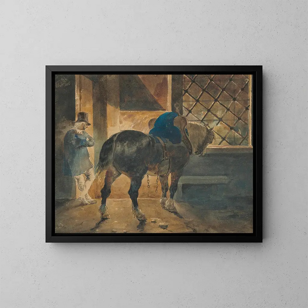 Ciężki koń w stajni - Théodore Géricault — oprawiony obraz na ścianie