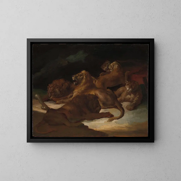 Lwy na tle górskiego krajobrazu - Théodore Géricault — oprawiony obraz na ścianie