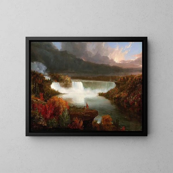 Widok z daleka na wodospady Niagara - Thomas Cole — oprawiony obraz na ścianie