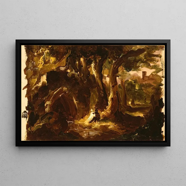 pejzażu z drzewami i postaciami - Thomas Cole — oprawiony obraz na ścianie