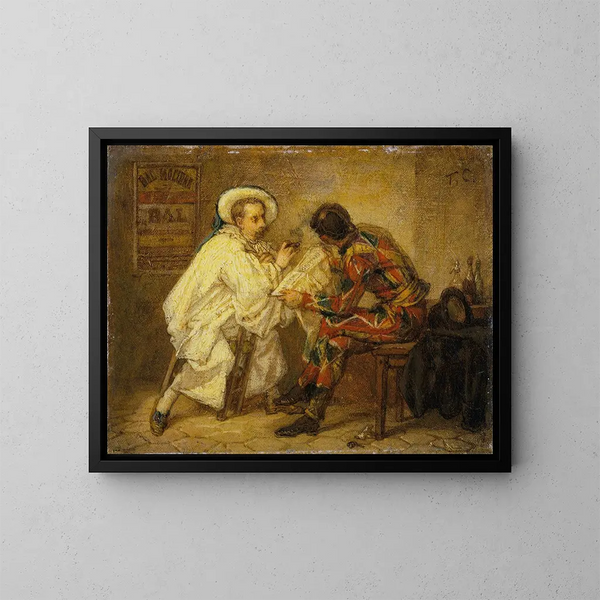 Arlekin i Pierrot - Thomas Couture — oprawiony obraz na ścianie