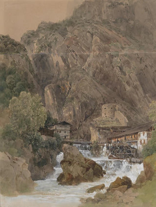 Thomas Ender - Wehranlage mit Wasserrdern und Turm.webp