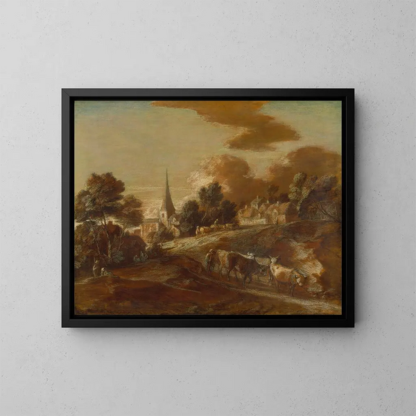 Wyimaginowana leśna wioska z pasterzami i bydłem - Thomas Gainsborough — oprawiony obraz na ścianie