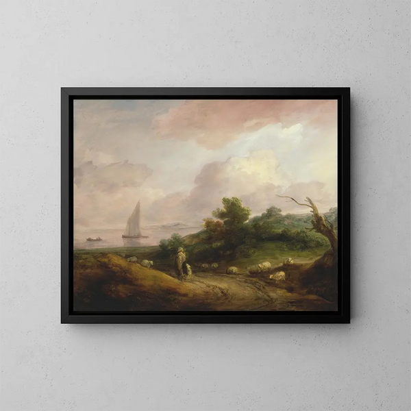 Krajobraz nadmorski z pasterzem i jego stadem - Thomas Gainsborough — oprawiony obraz na ścianie