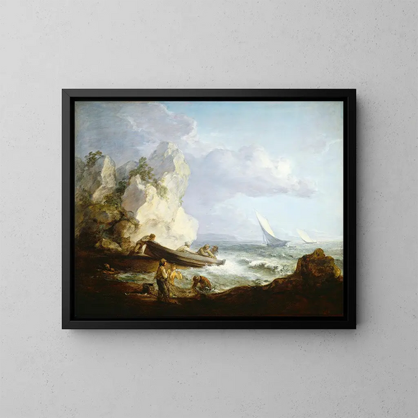Plaża z rybakami - Thomas Gainsborough — oprawiony obraz na ścianie