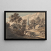 Podróżnicy na koniach zbliżający się do wioski z dzwonnicą - Thomas Gainsborough — oprawiony obraz na ścianie