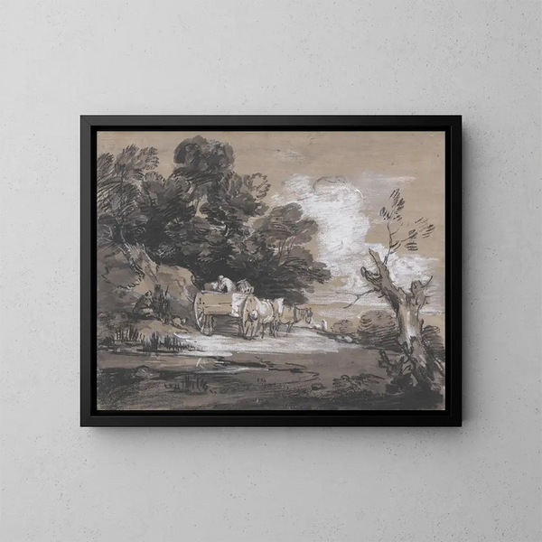 pejzaż z drzewami, wozem i postaciami - Thomas Gainsborough — oprawiony obraz na ścianie