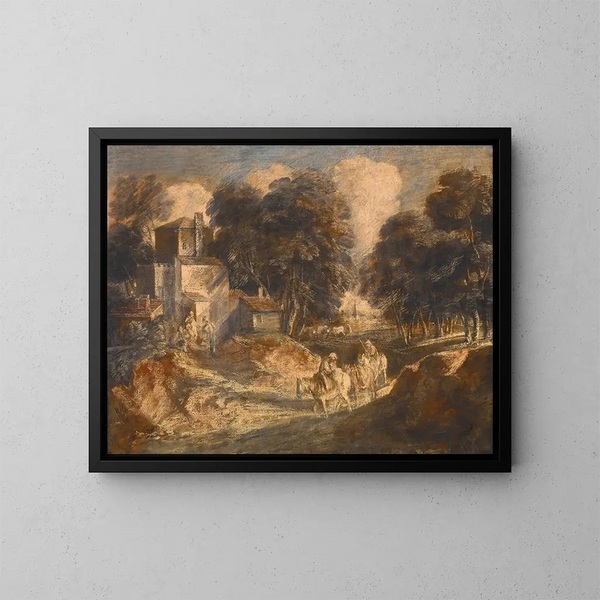 pejzaż z drzewami i chłopami na koniach - Thomas Gainsborough — oprawiony obraz na ścianie