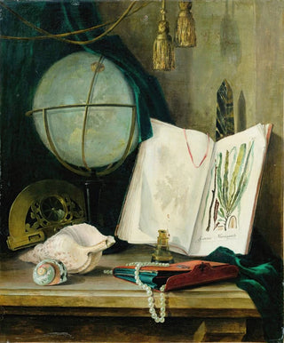 Thomas Germain Joseph Duvivier - Still life with a globe and shells.webp