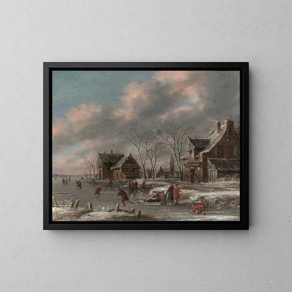 Patineurs en hiver - Thomas Heeremans — oprawiony obraz na ścianie