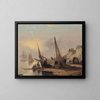 Thomas Luny - Fishermen Sitting By Their Boat LowTide Devon.webp