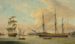 Le Monsieur en deux positions au large du chantier naval de Deptford avec Greenwich au-delà - Thomas Luny — widok dzieła