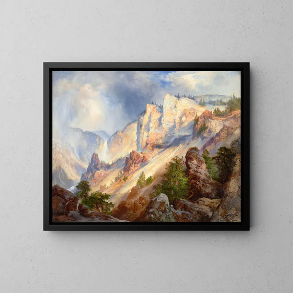 Ulewny deszcz przejściowy w kanionie Yellowstone - Thomas Moran — oprawiony obraz na ścianie