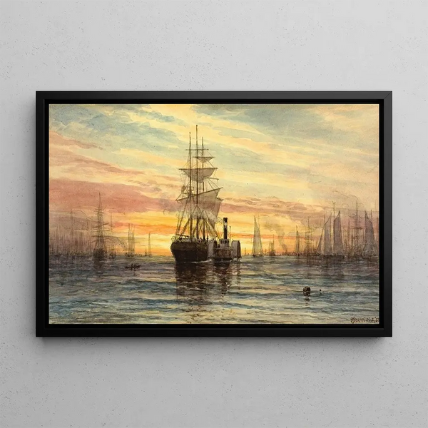 Scena portu - Thomas Moran — oprawiony obraz na ścianie