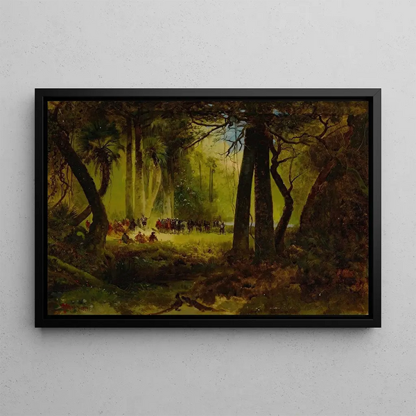 Przyjęcie Dominique de Gourgues przez Indian - Thomas Moran — oprawiony obraz na ścianie