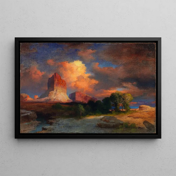 Chmury o zachodzie słońca nad Zieloną Rzeką Wyoming - Thomas Moran — oprawiony obraz na ścianie