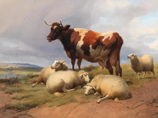 Thomas Sidney Cooper - Cattle and sheep in a meadow in a vast landscape.webp