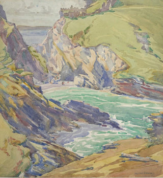 Tintagel Haven sans titre avec les ruines du château de Tintagel en Cornouailles - Roland Hipkins