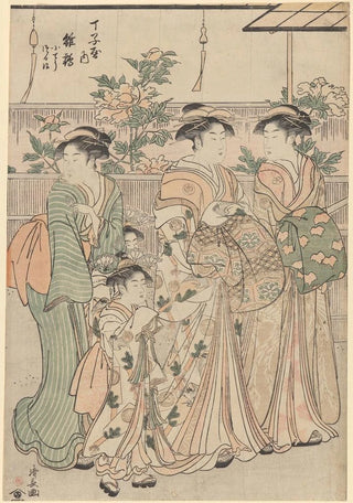 Torii Kiyonaga - Peonies on Nakanoch Street in Yoshiwara Gay Quarters Nakanoch no Botan.webp