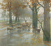 Troupeau de moutons avec bergère par un jour de pluie - Adolf Kaufmann — widok dzieła