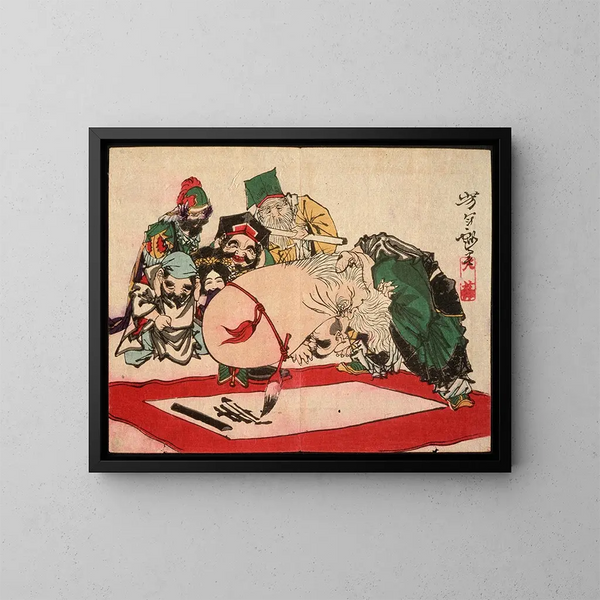 Fukurokuju piszący swoją głową - Tsukioka Yoshitoshi — oprawiony obraz na ścianie