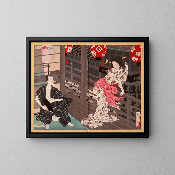 Dame Ejima i aktora Ikushima Shingor - Tsukioka Yoshitoshi — oprawiony obraz na ścianie