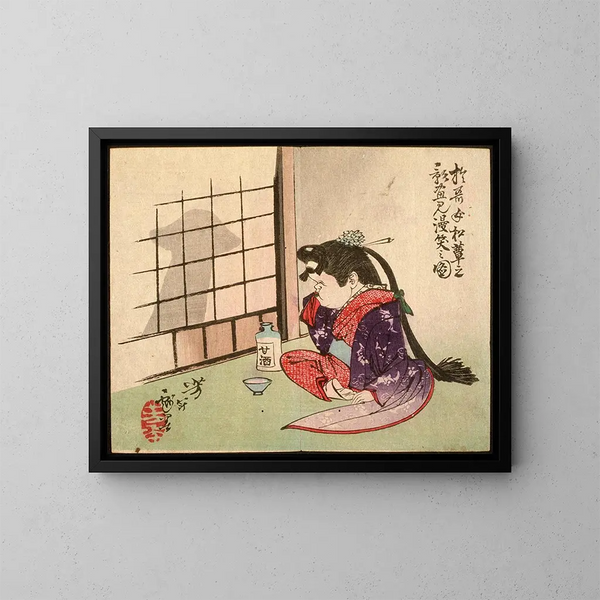 Okame uśmiechającej się w cieniu grzyba - Tsukioka Yoshitoshi — oprawiony obraz na ścianie