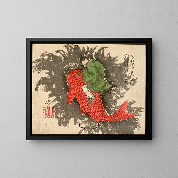 Shiei chevauchant une carpe au-dessus de la mer - Tsukioka Yoshitoshi — oprawiony obraz na ścianie