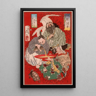 Tsukioka Yoshitoshi - Tbsaku Miura Yoshiaki the Tax Collector and Urashima Tar Drinking Wine.webp