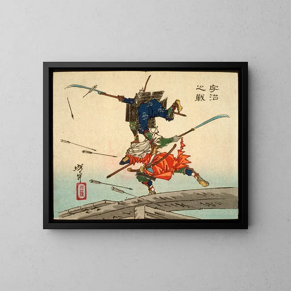La bataille au pont d'Uji - Tsukioka Yoshitoshi — oprawiony obraz na ścianie
