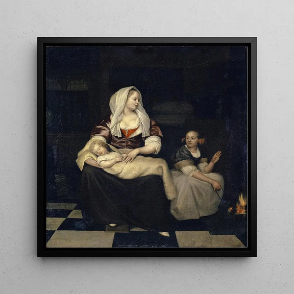 Une mère avec son enfant et une servante - Jacob Ochtervelt