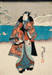 Mężczyzna w modnym stroju obserwujący śnieg - Utagawa Kunisada Toyokuni III — widok dzieła