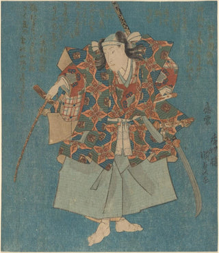 Utagawa Kunisada Toyokuni III - Warrior in Fine Green Blue Red Yellow and Silver.webp