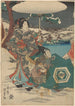 Kobieta i mężczyzna służący w śniegu Kobieta trzymająca biały parasol - Utagawa Kunisada Toyokuni III — widok dzieła