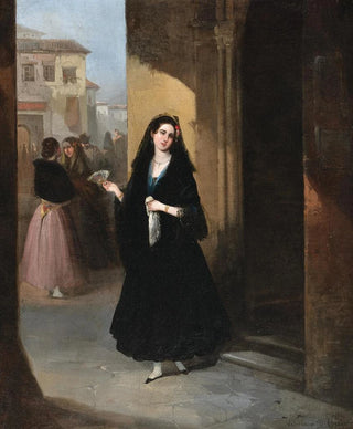 Valeriano Domnguez Bcquer - A Beautiful Spanish Woman with a Fan.webp